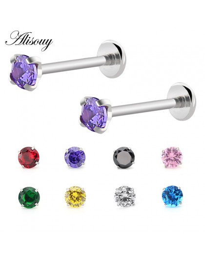 1pc stal chirurgiczna cyrkon Gem chrząstka ucha Tragus Helix Piercing Labret Lip szpilki pierścień wewnętrznie wątek 16g biżuter