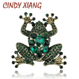CINDY XIANG Crystal Frog broszki dla kobiet kolor zielony broszka ze zwierzęciem luksusowa biżuteria w stylu Vintage akcesoria d