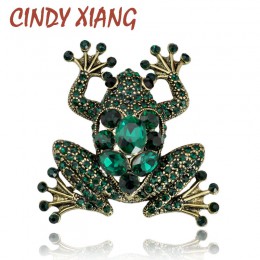 CINDY XIANG Crystal Frog broszki dla kobiet kolor zielony broszka ze zwierzęciem luksusowa biżuteria w stylu Vintage akcesoria d