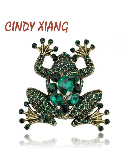 CINDY XIANG Crystal Frog broszki dla kobiet kolor zielony broszka ze zwierzęciem luksusowa biżuteria w stylu Vintage akcesoria d