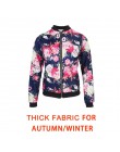 Drukuj Bomber Jacket Women Flowers Zipper Up płaszcz retro wiosna 2019 lato z długim rękawem podstawowe Plus rozmiar krótkie kur