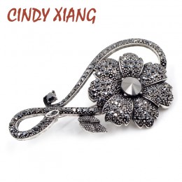 Cindy xiang Rhinestone broszki z czarnym kwiatem dla kobiet w stylu Vintage elegancka duża broszka Pin płaszcz zimowy sweter bro