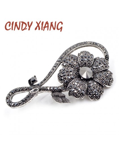 Cindy xiang Rhinestone broszki z czarnym kwiatem dla kobiet w stylu Vintage elegancka duża broszka Pin płaszcz zimowy sweter bro