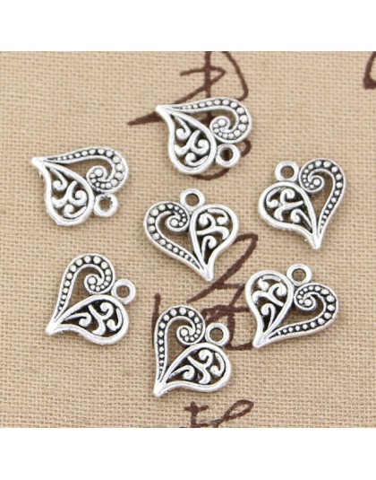 30 sztuk Charms hollow piękne serce 15x14mm handmade Craft tworzenie wisiorów fit, Vintage tybetański brąz kolor srebrny, DIY dl