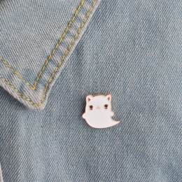 Fashion Cartton White Kitten broszka emaliowana śliczne kobiety z kołnierzykiem z klapami szpilki kot domowy biały duch widmo br
