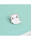 Fashion Cartton White Kitten broszka emaliowana śliczne kobiety z kołnierzykiem z klapami szpilki kot domowy biały duch widmo br