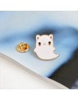 Fashion Cartton White Kitten broszka emaliowana śliczne kobiety z kołnierzykiem z klapami szpilki kot domowy biały duch widmo br