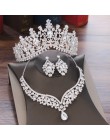 Barokowy kryształ kropla wody zestawy biżuterii dla nowożeńców Rhinestone diadem naszyjnik z koroną kolczyki na ślub panny młode