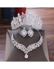 Barokowy kryształ kropla wody zestawy biżuterii dla nowożeńców Rhinestone diadem naszyjnik z koroną kolczyki na ślub panny młode