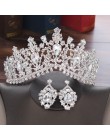 Barokowy kryształ kropla wody zestawy biżuterii dla nowożeńców Rhinestone diadem naszyjnik z koroną kolczyki na ślub panny młode