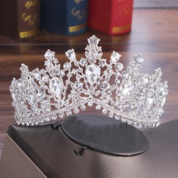 Barokowy kryształ kropla wody zestawy biżuterii dla nowożeńców Rhinestone diadem naszyjnik z koroną kolczyki na ślub panny młode