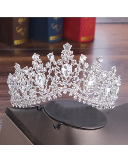 Barokowy kryształ kropla wody zestawy biżuterii dla nowożeńców Rhinestone diadem naszyjnik z koroną kolczyki na ślub panny młode
