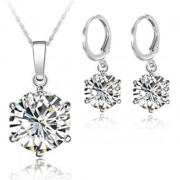 925 Sterling Silver Jewelry Sets Cubic cyrkon Crystal Lever kolczyki zapinane z tyłu naszyjnik ładne prezenty dla kobiet Ladies