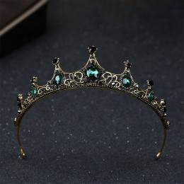 Gorąca sprzedaż Vintage styl barokowy zielony kryształ Diadem i korony nakrycia głowy Noiva Bridal ślub panny młodej peruki impr
