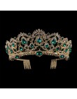KMVEXO europejska kropla zielony czerwony kryształ diadem Vintage złoty Rhinestone korona na konkurs piękności z grzebieniem bar