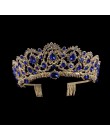 KMVEXO europejska kropla zielony czerwony kryształ diadem Vintage złoty Rhinestone korona na konkurs piękności z grzebieniem bar