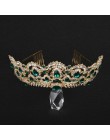 KMVEXO europejska kropla zielony czerwony kryształ diadem Vintage złoty Rhinestone korona na konkurs piękności z grzebieniem bar