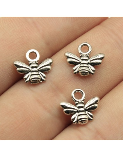 Charms 200 sztuk Bee Antique kolor srebrny 0.4x0. 4 Cal (10x11mm) Metal biżuteria ze stopu DIY akcesoria