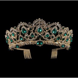 KMVEXO europejska kropla zielony czerwony kryształ diadem Vintage złoty Rhinestone korona na konkurs piękności z grzebieniem bar
