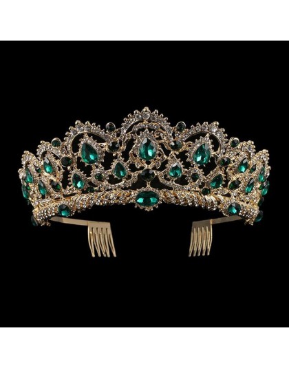 KMVEXO europejska kropla zielony czerwony kryształ diadem Vintage złoty Rhinestone korona na konkurs piękności z grzebieniem bar
