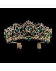 KMVEXO europejska kropla zielony czerwony kryształ diadem Vintage złoty Rhinestone korona na konkurs piękności z grzebieniem bar