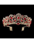 KMVEXO europejska kropla zielony czerwony kryształ diadem Vintage złoty Rhinestone korona na konkurs piękności z grzebieniem bar