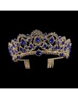 KMVEXO europejska kropla zielony czerwony kryształ diadem Vintage złoty Rhinestone korona na konkurs piękności z grzebieniem bar
