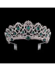 KMVEXO europejska kropla zielony czerwony kryształ diadem Vintage złoty Rhinestone korona na konkurs piękności z grzebieniem bar