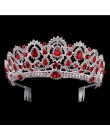 KMVEXO europejska kropla zielony czerwony kryształ diadem Vintage złoty Rhinestone korona na konkurs piękności z grzebieniem bar