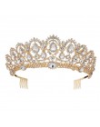 KMVEXO europejska kropla zielony czerwony kryształ diadem Vintage złoty Rhinestone korona na konkurs piękności z grzebieniem bar