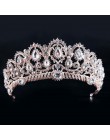 KMVEXO europejska kropla zielony czerwony kryształ diadem Vintage złoty Rhinestone korona na konkurs piękności z grzebieniem bar
