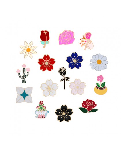 Mnóstwo kwiatów kobiety broszki emalia Pin Rainbow słoneczniki japonia wiśniowe kwiaty róża piwonia Mimosa odznaki metalowy plec