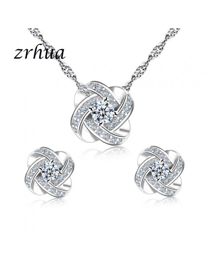 ZRHUA oryginalny 925 Sterling Silver Jewelry Sets spersonalizowany wisiorek naszyjnik zestaw kolczyków dla kobiet kobieta CZ Chr