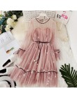 HISUMA wiosna nowe damskie eleganckie cekiny z gwiazdek gaza flare rękawem sznurowane bling sukienka wróżki kobiece eleganckie o