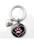 Moda cute animal paw print brelok kot pies kocham szklany wisiorek mini serce brelok car key man girl ulubiony prezent pamiątka