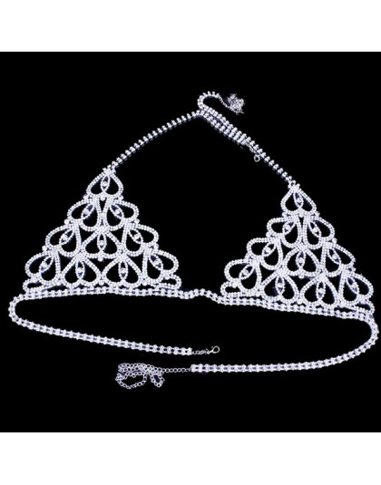 Stonefans luksusowe serce Crytal Bikini Body uprząż z łańcuchem dla kobiet seksowna bielizna łańcuch Bling Rhinestone biustonosz