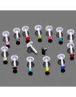 14 sztuk CZ Jeweled elastyczne bioplastyczne akrylowe Push-in Labret Monroe Lip Bar Stud Tragus chrząstka Earing Piercing biżute
