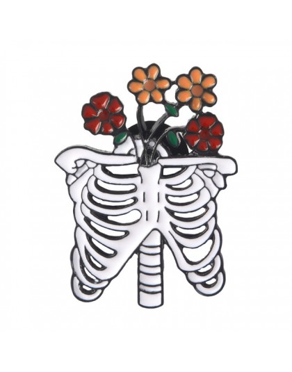 Goth Romance Rose Flower szkielet emalia Pin para zakochanych szkielet biżuteria Dark Punk broszki odznaki Unisex Goth emalia Pi