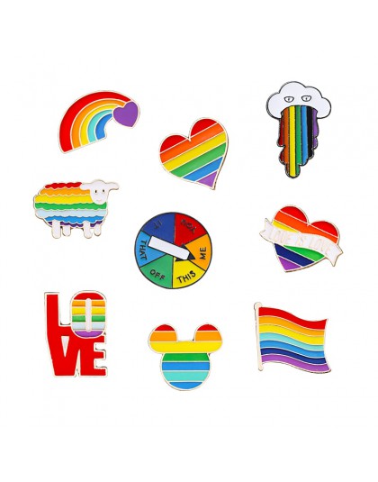 Rainbow szpilki twórczy palec gra gramofon do broszka Cartoon owca mysz w chmurze kolorowe klapy Pin serce kurtki przypinka do k