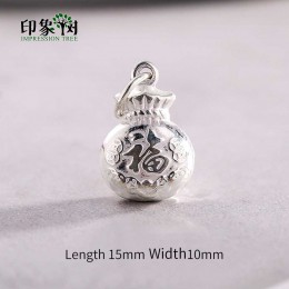 1Pc 15x10mm 925 Sterling Silver Charm chiński szczęście torba wisiorek dla bransoletka naszyjnik DIY do produkcji biżuterii 9256