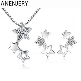 ANENJERY 925 Sterling Silver Jewelry Sets prosta cyrkonia gwiazda naszyjnik + kolczyki dla kobiet dziewczyna prezent