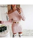 Nadafair dzianinowy ciepły sweter sukienka kobiety Vestidos różowy czarny Bodycon Mini długi rękaw biały jesień zima sukienka ko