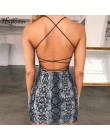 Hugcitar backless sexy bodycon mini sukienka 2019 lato jesień kobiety moda klub nadruk węża klub ubrania bez rękawów