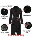 MissyChilli czarny Pu skórzany pas długi płaszcz z rękawami kobiety elegancka perła streetwear znosić jesienno-zimowy seksowny p