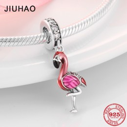 Gorąca sprzedaż 100% 925 Sterling Silver emalia Flamingo moda koraliki charm w stylu fit oryginalny pandora Charms bransoletki t