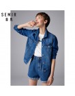 SEMIR kobiety 100% bawełna krótka kurtka dżinsowa z kołnierzem dziewczyna chłopak denim kurtka z kieszeń na piersi i skos kiesze
