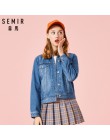 SEMIR kobiety 100% bawełna krótka kurtka dżinsowa z kołnierzem dziewczyna chłopak denim kurtka z kieszeń na piersi i skos kiesze