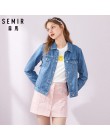 SEMIR kobiety 100% bawełna krótka kurtka dżinsowa z kołnierzem dziewczyna chłopak denim kurtka z kieszeń na piersi i skos kiesze