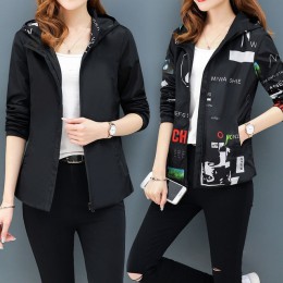 Streetwear nadrukowane z kapturem kurtka kobiet i przyczynowy wiatrówka kurtki typu basic 2019 nowy Reversible baseball zamki ku