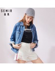 SEMIR kobiety 100% bawełna krótka kurtka dżinsowa z kołnierzem dziewczyna chłopak denim kurtka z kieszeń na piersi i skos kiesze